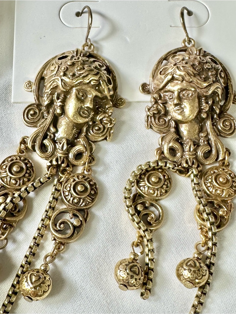 Vintage-Inspired Gold Statement Goddess Drop Earrings (Fishhook)